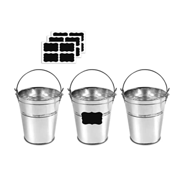 12 Sturdy Metal Buckets with Chalkboard Stickers for Events