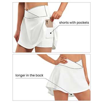 ED3SIZE White Tennis Skirt with Pockets Skorts for Woman High Waist Golf Skirts Quick Dry Athletic Sport Shorts (White, M)