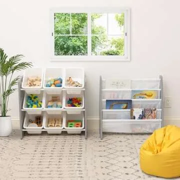 Humble Crew Grey and White Toy Organizer - 9 Bin Storage for Easy Toy Cleanup