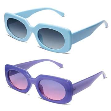 VANLINKER Rectangle Sunglasses for Women Retro Trendy Fashion Glasses Oval Lenses Narrow Thin Square Frame with UV400 Protection VL9624