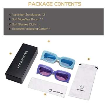 VANLINKER Rectangle Sunglasses for Women Retro Trendy Fashion Glasses Oval Lenses Narrow Thin Square Frame with UV400 Protection VL9624