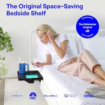 BedShelfie Bedside Shelf for Bunk Bed & Top Bunk, College Dorm Room Essentials, Clip On Nightstand, ...