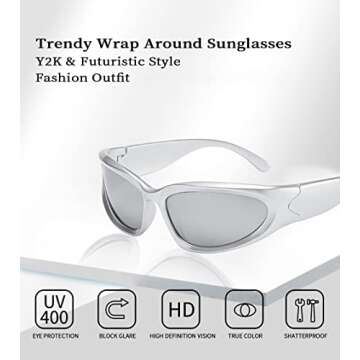 Wrap Around Sunglasses Polarized for Women men Y2k Fashion Sporty Silver Shades Vintage Trendy Oval ...