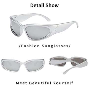 Wrap Around Sunglasses Polarized for Women men Y2k Fashion Sporty Silver Shades Vintage Trendy Oval 90s Futuristic Sun Glasses silver Mirrored