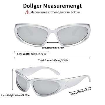 Wrap Around Sunglasses Polarized for Women men Y2k Fashion Sporty Silver Shades Vintage Trendy Oval 90s Futuristic Sun Glasses silver Mirrored