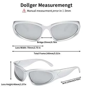Wrap Around Sunglasses Polarized for Women men Y2k Fashion Sporty Silver Shades Vintage Trendy Oval 90s Futuristic Sun Glasses silver Mirrored