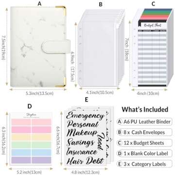 SKYDUE Budget Binder, Money Saving Binder with Zipper Envelopes, Cash Envelopes and Expense Budget Sheets for Budgeting (White/Black)