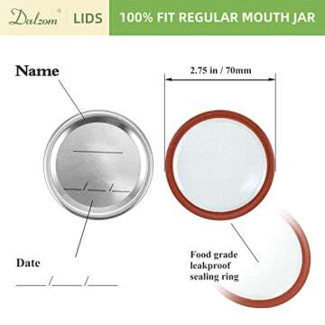 Dalzom® 72Pcs Canning Lids Regular Mouth, Premium Mason Jar Lids for Regular Mouth Ball, Kerr Jars ...