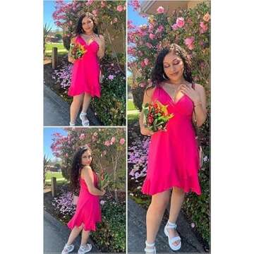 ULTRANICE Summer Pink Dress Womens Spring 2025 Trendy Casual Wrap Flowy V-Neck Adjustable Spaghetti ...