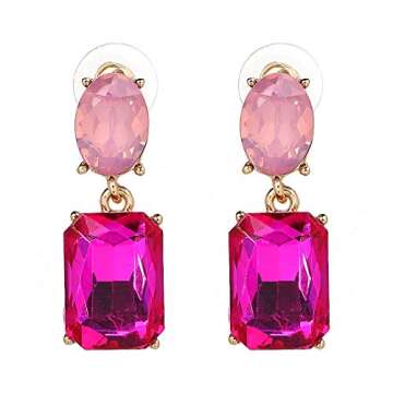 Statement Earring Shinyopal Crystal Stud Earrings Women 3 Colors Natural Stone Jewelry Hot Pink