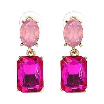 Statement Earring Shinyopal Crystal Stud Earrings Women 3 Colors Natural Stone Jewelry Hot Pink