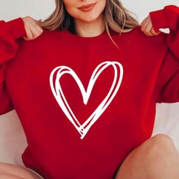 FAIOROI Valentines Shirt for Women Causal Heart Print Graphic Long Sleeve Oversized Blouse Tops Plus Size Crewneck Sweatshirt Valentines Gifts for her Womens Valentines Day Shirt Red XL