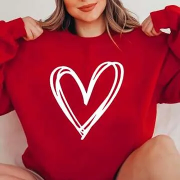 FAIOROI Valentines Shirt for Women Causal Heart Print Graphic Long Sleeve Oversized Blouse Tops Plus Size Crewneck Sweatshirt Valentines Gifts for her Womens Valentines Day Shirt Red XL