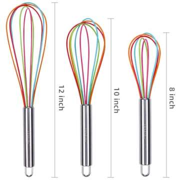 Webake Silicone Whisk Set of 4 Hand Wire Balloon Wisks 8 inch 10 Inch 12 inch for Cooking Egg Dough (Rainbow Color)
