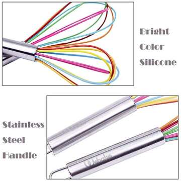 Webake Silicone Whisk Set of 4 Hand Wire Balloon Wisks 8 inch 10 Inch 12 inch for Cooking Egg Dough (Rainbow Color)
