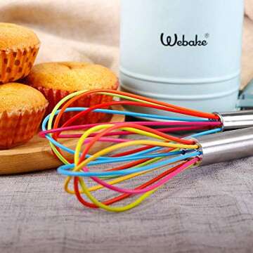 Webake Silicone Whisk Set of 4 Hand Wire Balloon Wisks 8 inch 10 Inch 12 inch for Cooking Egg Dough (Rainbow Color)