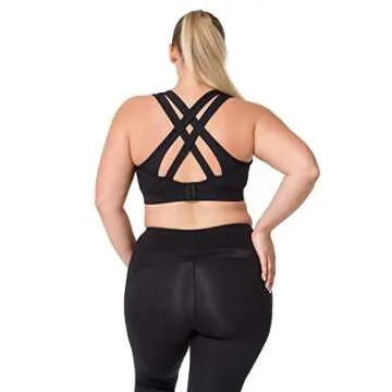 Yvette Women High Impact Sports Bras Criss Cross Back Sexy Running Bra for Plus Size, Black, L(DF)