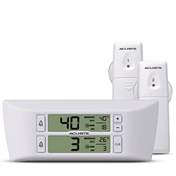 AcuRite Digital Wireless Fridge and Freezer Thermometer with Alarm and Max/Min Temperature for Home ...