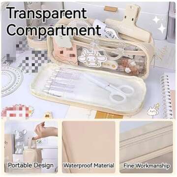 Big Capacity Pencil Case 5 Compartments Large Pencil Pouch Pen Bag Pencil Box Holder Organizer Simple Storage Aesthetic Stationery Cosmetic for Adults Men Women College Office Essentials (White)