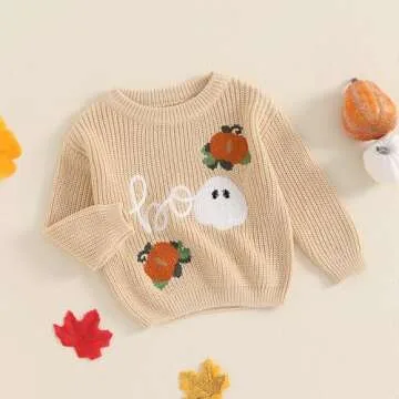 MAYUMMPY Toddler Baby Boy Girl Halloween Sweater Pumpkin Warm Pullover Sweatshirt Knitwear Knitted Fall Winter Clothes (Pumpkin Boo Beige Yellow, 0-3 Months)