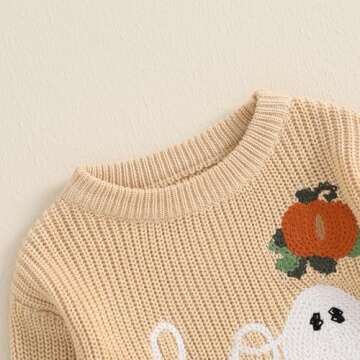 MAYUMMPY Toddler Baby Boy Girl Halloween Sweater Pumpkin Warm Pullover Sweatshirt Knitwear Knitted Fall Winter Clothes (Pumpkin Boo Beige Yellow, 0-3 Months)