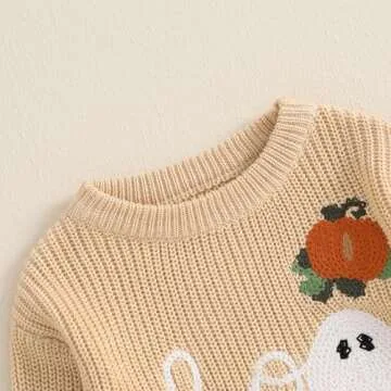 MAYUMMPY Toddler Baby Boy Girl Halloween Sweater Pumpkin Warm Pullover Sweatshirt Knitwear Knitted Fall Winter Clothes (Pumpkin Boo Beige Yellow, 0-3 Months)