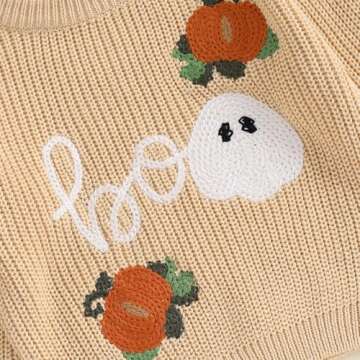 MAYUMMPY Toddler Baby Boy Girl Halloween Sweater Pumpkin Warm Pullover Sweatshirt Knitwear Knitted Fall Winter Clothes (Pumpkin Boo Beige Yellow, 0-3 Months)