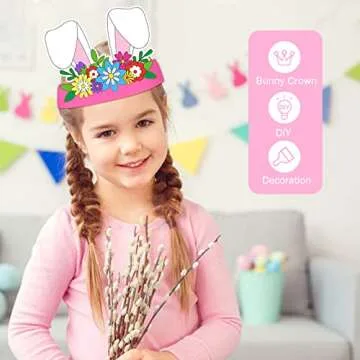LETRAN 24 Pack Easter Craft Kits for Kids Easter Bunny Ears Headband for Crafts Color Your Own Bunny Crown DIY Easter Art and Crafts for School Class Activities for Kids Party Favors