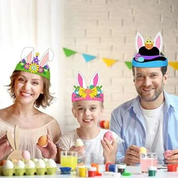 LETRAN 24 Pack Easter Craft Kits for Kids Easter Bunny Ears Headband for Crafts Color Your Own Bunny Crown DIY Easter Art and Crafts for School Class Activities for Kids Party Favors