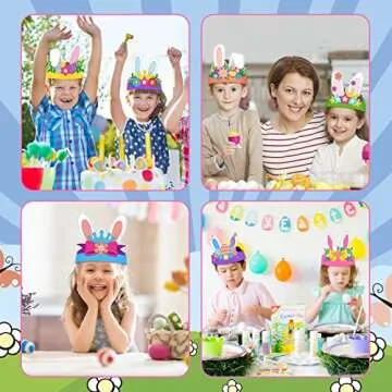 LETRAN 24 Pack Easter Craft Kits for Kids Easter Bunny Ears Headband for Crafts Color Your Own Bunny Crown DIY Easter Art and Crafts for School Class Activities for Kids Party Favors