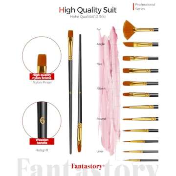 Fantastory Acrylic Paint Set 36 Classic Colors(2oz /60ml) with 12 Brushes, Professional Craft Thick Paints Kits for Adults and Kids, Canvas Wood Fabric Ceramic Rock Painting Supplies