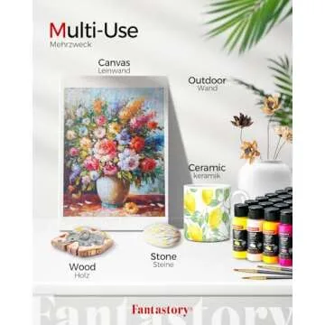 Fantastory Acrylic Paint Set 36 Classic Colors(2oz /60ml) with 12 Brushes, Professional Craft Thick Paints Kits for Adults and Kids, Canvas Wood Fabric Ceramic Rock Painting Supplies