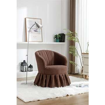 WEALTHGIRL Modern Classic Style Family Room Sofa Furniture Armchair Barrel Chair Linen Fabric Accent Swivel Chair Auditorium Chair with Pleated Skirt for Living Room Bedroom Auditorium (Brown)