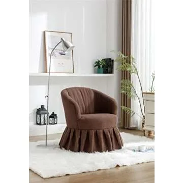 WEALTHGIRL Modern Classic Style Family Room Sofa Furniture Armchair Barrel Chair Linen Fabric Accent Swivel Chair Auditorium Chair with Pleated Skirt for Living Room Bedroom Auditorium (Brown)