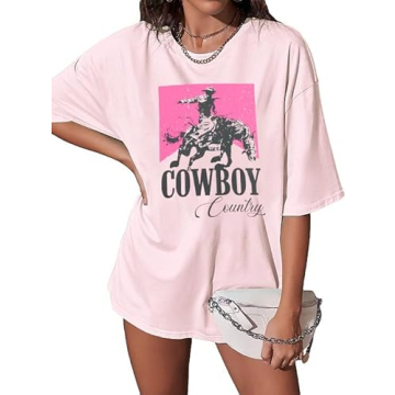 Cowgirl Shirt Women Oversized Western Country Music Shirts Rodeo Graphic Tees Tops Casual Vacation C...