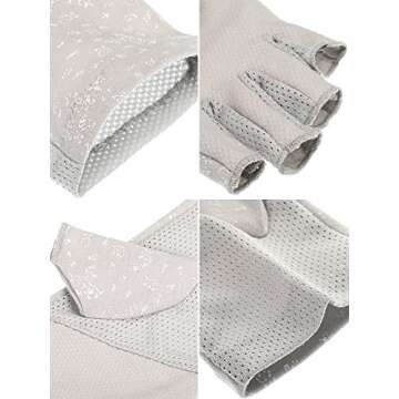 Maxdot 2 Pairs Women Sunblock Fingerless Gloves UV Protection Driving Gloves Summer Mitten Non Slip for Outdoor Cycling Manicures (Grey,Black)