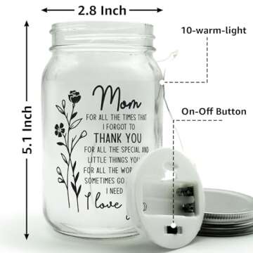 Macorner Lighted Mason Jar for Mothers Day Gift - Night Light