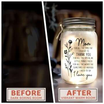 Macorner Lighted Mason Jar for Mothers Day Gift - Night Light