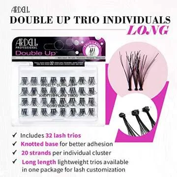 Ardell False Eyelashes Double Trio Individuals, Long Black - DIY Lash Clusters, Eyelash Extensions, 4 Pack