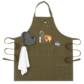 opux Chef Apron for Men, Kitchen Apron with Pockets for Women, Large Unisex Canvas Apron for Cooking...