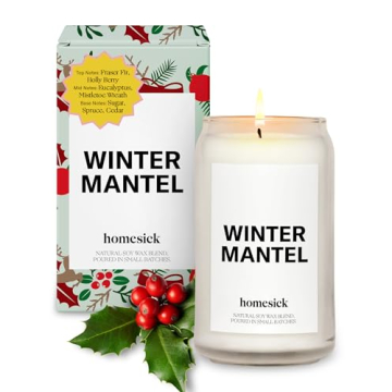 Homesick Winter Mantel Candle - 13.75 oz Soy Wax Blend, 60-80 hrs Burn, Festive Scents for All Occas...