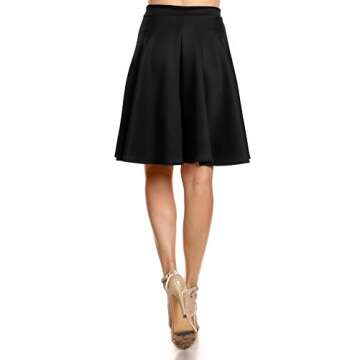 Simlu Black A Line Midi Skirt, Black Midi Skirt For Women, Black Pleated Midi Skirt,XX-Large