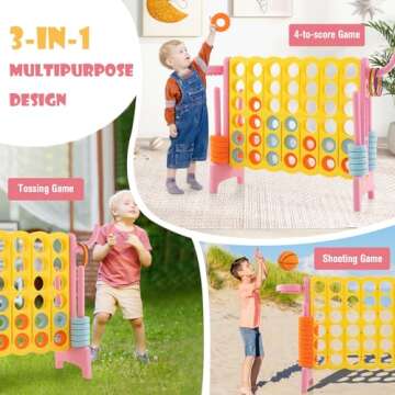 KOTEK Giant 4-in-a-Row Game, Jumbo 4-to-Score Family Game w/Quick-Release Sliders, 42 Rings, Ring To...