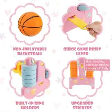 KOTEK Giant 4-in-a-Row Game, Jumbo 4-to-Score Family Game w/Quick-Release Sliders, 42 Rings, Ring Toss & Basketball Hoop, Connect Yard Game Outdoor for Kids & Adults (without Carrying Bag, Pink)