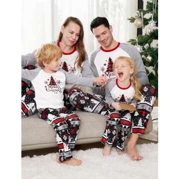PATPAT Matching Christmas Pjs for Family Merry Christmas Pajamas Mommy and Me Pajamas Grey Xmas Holiday Jammies Sleepwear Adult Matching Pajamas for Couples Christmas Tree Pajamas for Women S