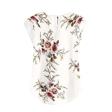 Milumia Women's Elegant Floral Print Petal Cap Sleeve Pleated Vacation Office Work Blouse Top Beige ...