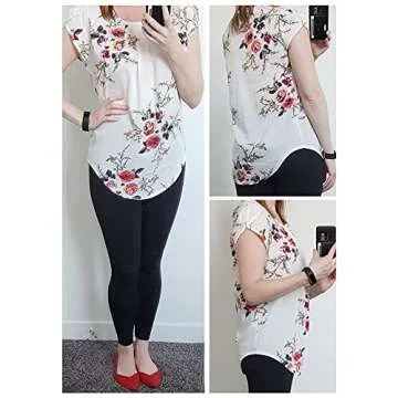 Elegant Floral Print Blouse with Cap Sleeves for Women
