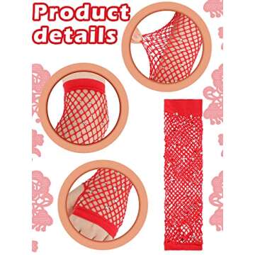 Bencailor 4 Pairs Long Rhinestone Fingerless Fishnet Gloves Steampunk Fish Net Arm Sleeve 80s Costume Halloween for Women