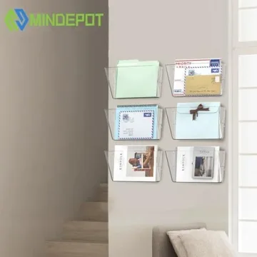 MINDEPOT Wall File Organizer with 6 Acrylic Pockets
