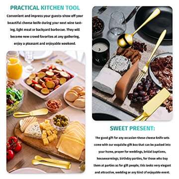 Patelai Charcuterie Board Accessories Cheese Spreader Knife Set Charcuterie Utensils Butter Knife Stainless Steel Mini Serving Tongs Spoons Appetizer Forks for Pastry Christmas(Golden,20 Pieces)